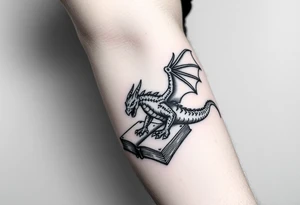arm sleeve, fantasy, incorporates existing small tattoo of a dragon flying out of a book located just above the back of the elbow

Dungeons and Dragons
Warcraft
Lord of the Rings
Forgotten Realms tattoo idea