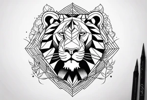 leão com relógio e bússola no fundo tattoo idea