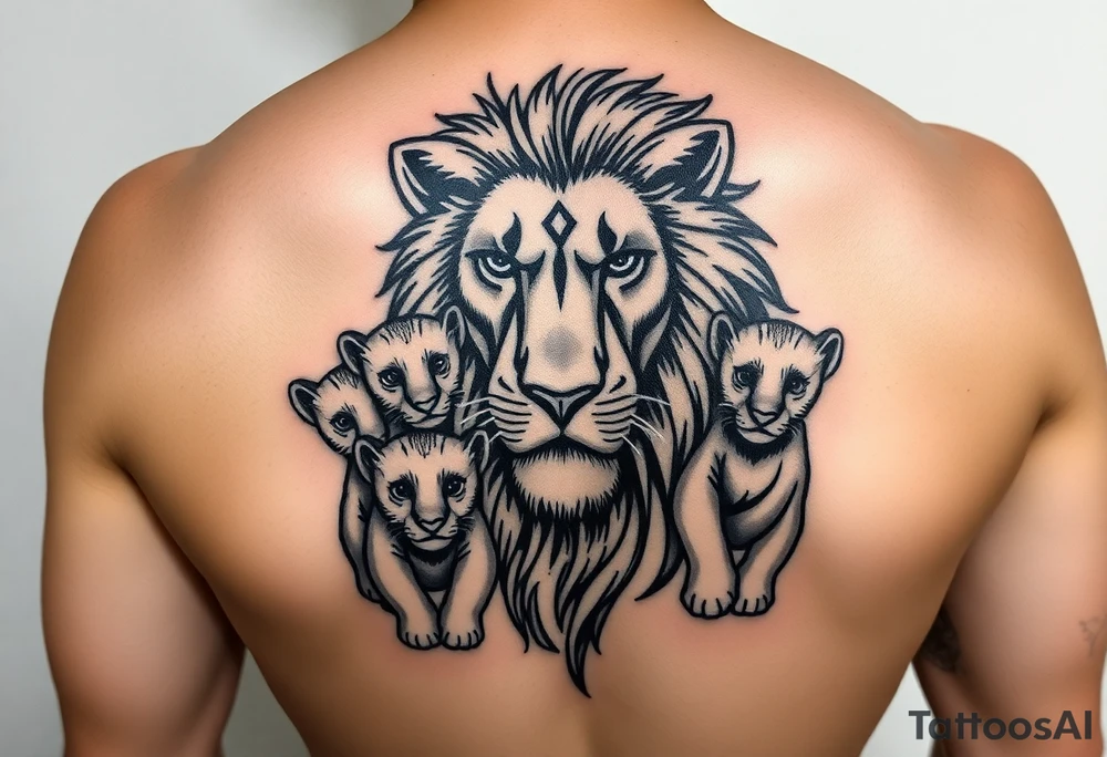 Male lion with 5 cubs tattoo idea
