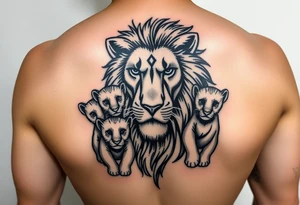 Male lion with 5 cubs tattoo idea