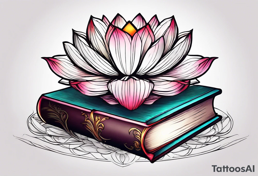 Lotus flower stack of books tattoo idea