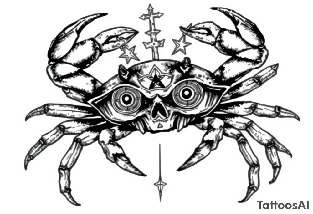 A king crab with the cancer zodiac visual and Huge eyes anti government symbols tattoo idea