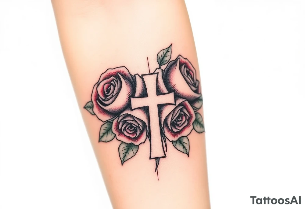 Roses, with a cross outline in the middle tattoo idea