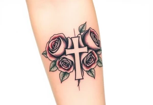 Roses, with a cross outline in the middle tattoo idea