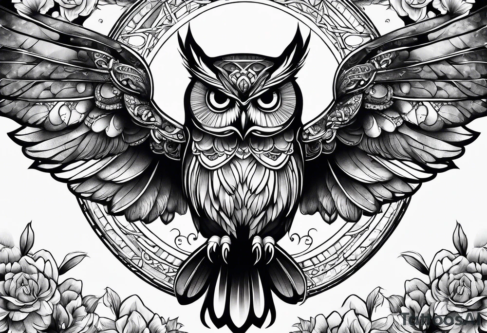 Owl and dragonfly tattoo idea