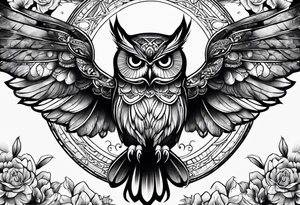 Owl and dragonfly tattoo idea