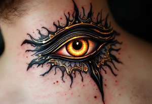 A black and gold Eye of Horus, glowing with ancient protection. tattoo idea