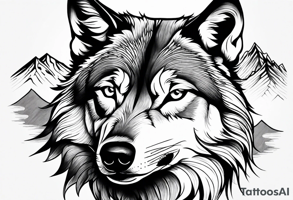 Mountains, wolf eyes underneath tattoo idea