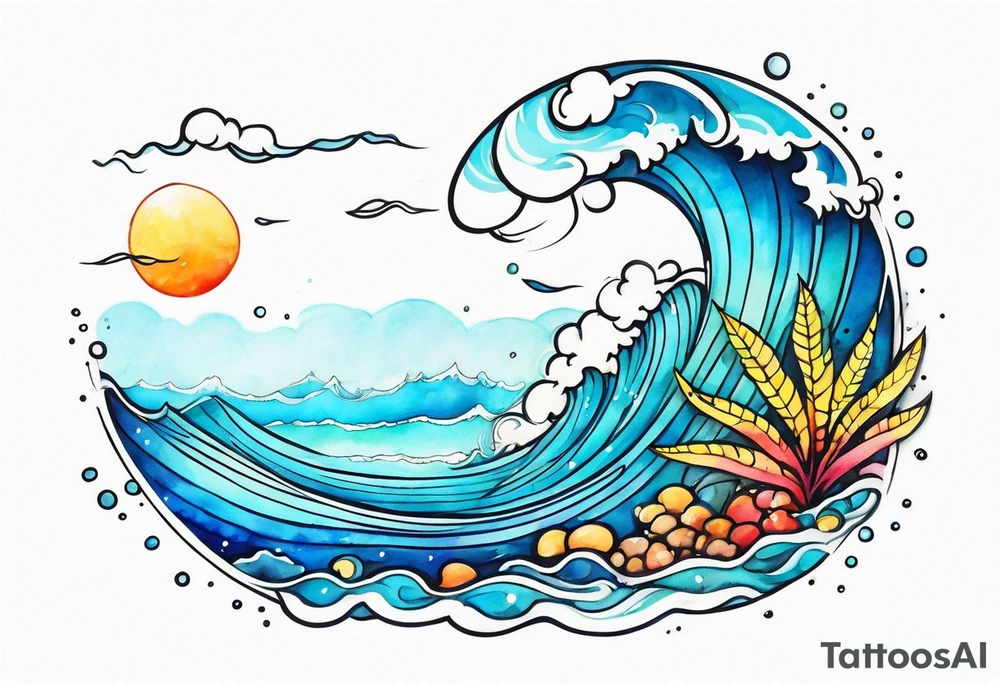 Ocean salt air blue water color tattoo idea