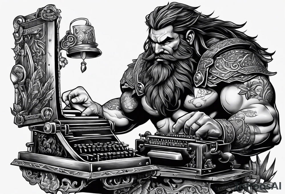 barbarian coming out of a typewriter tattoo idea