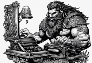 barbarian coming out of a typewriter tattoo idea