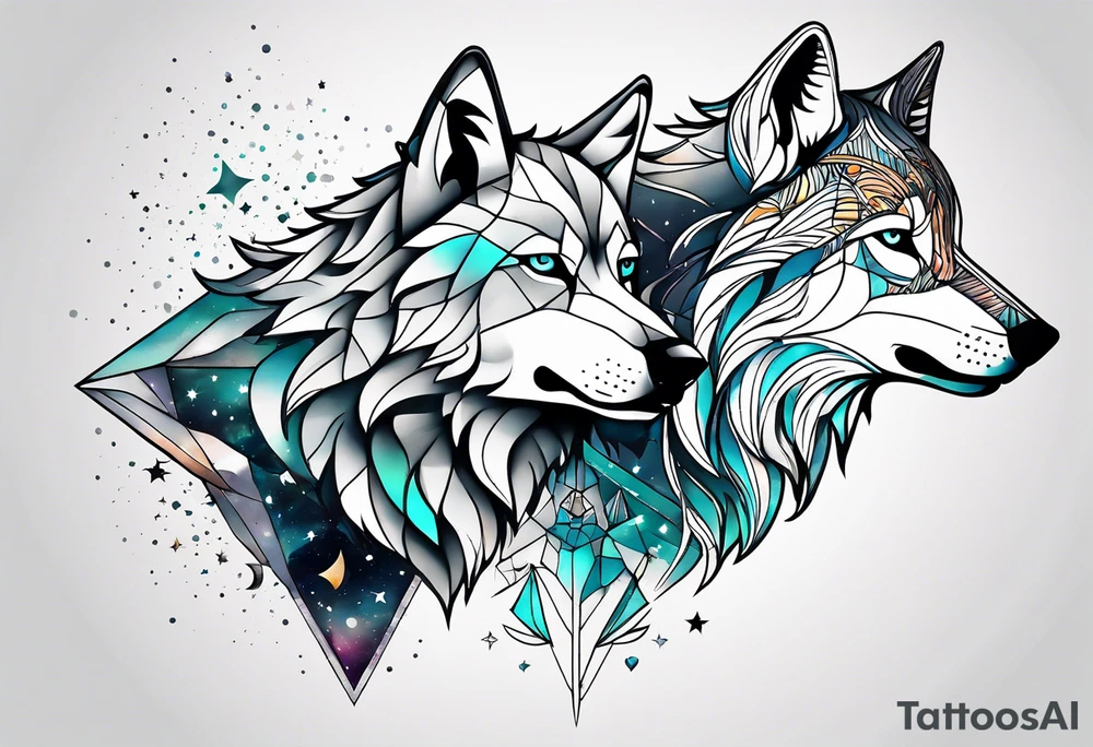 Constellation, two animal wolf, géométric tattoo idea
