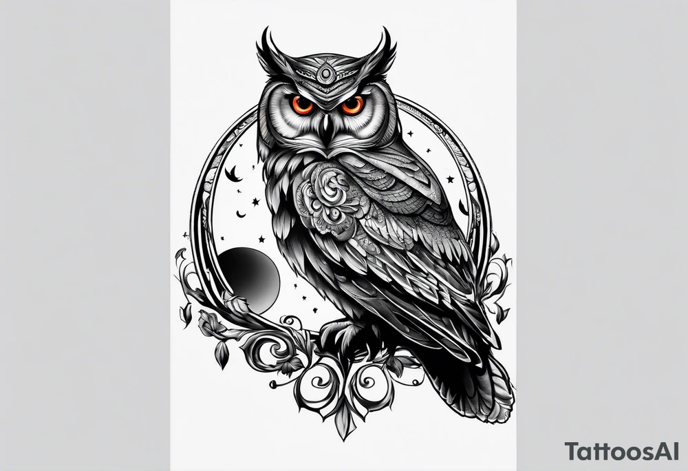 Owl with moon and cardinal tattoo idea