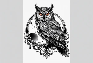 Owl with moon and cardinal tattoo idea