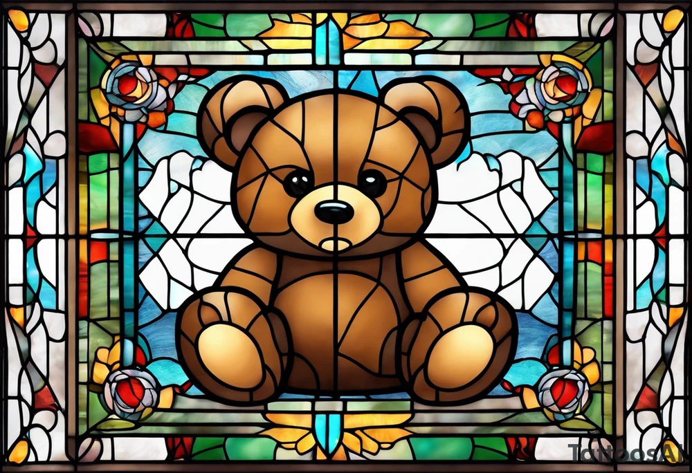 Teddy bear stained glass tattoo idea
