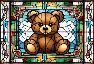 Teddy bear stained glass tattoo idea