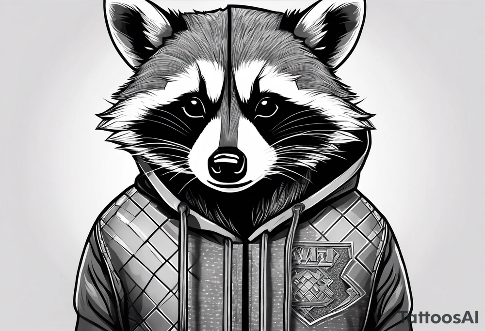 raccoon wearing a Superman hoodie tattoo idea