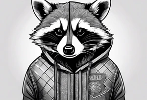 raccoon wearing a Superman hoodie tattoo idea