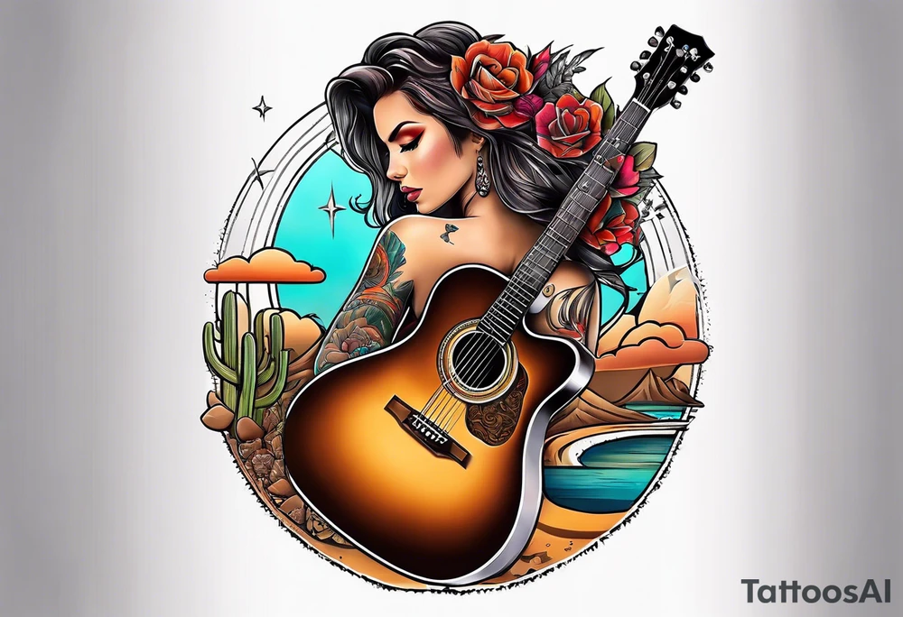 Desert scape. Guitar playing daughter tattoo idea