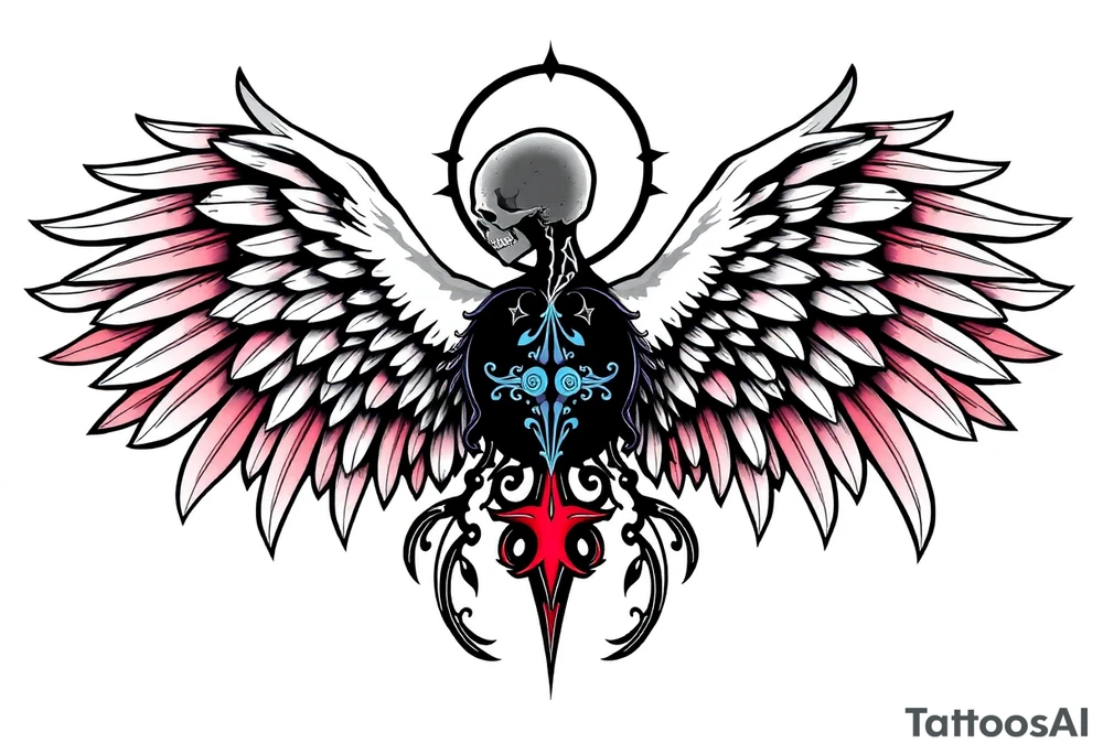 Life and death angel wings tattoo idea