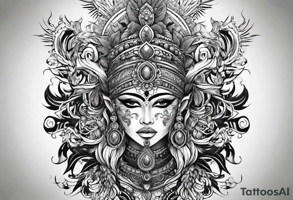 kaali with multiple arms with weapons tattoo idea
