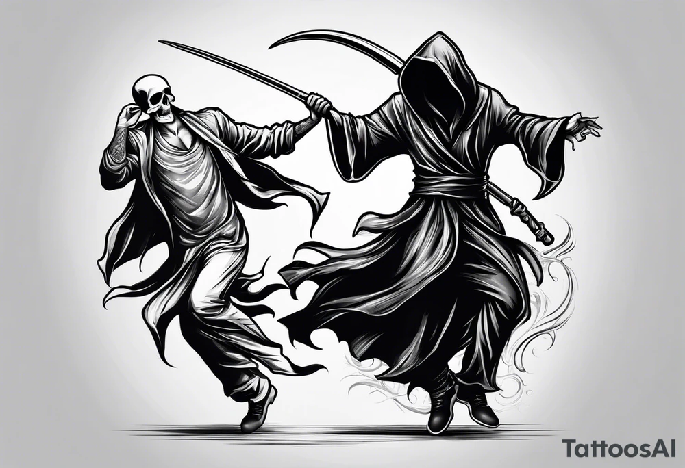 Man dancing with the grim reaper tattoo idea