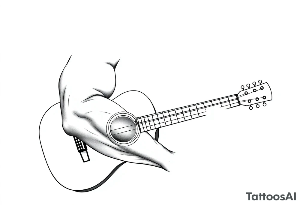 Line traditional American acoustic guitar tattoo idea