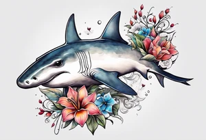 Hammerhead  with flowers tattoo idea