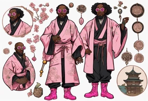 a medieval black man wearing round glasses, wearing pink boots, wearing a black tunic tattoo idea