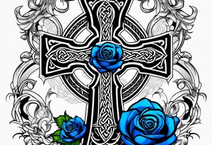 Celtic cross impaled by a blue rose tattoo idea