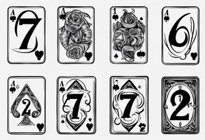 Number 7 and number 2 stacked poker card, most outward facing card has a small gravestone on it tattoo idea