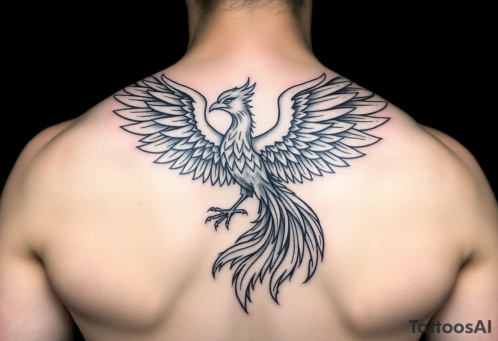 magnificent phoenix rising from golden flames with trailing embers tattoo idea