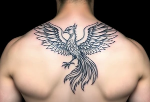 magnificent phoenix rising from golden flames with trailing embers tattoo idea