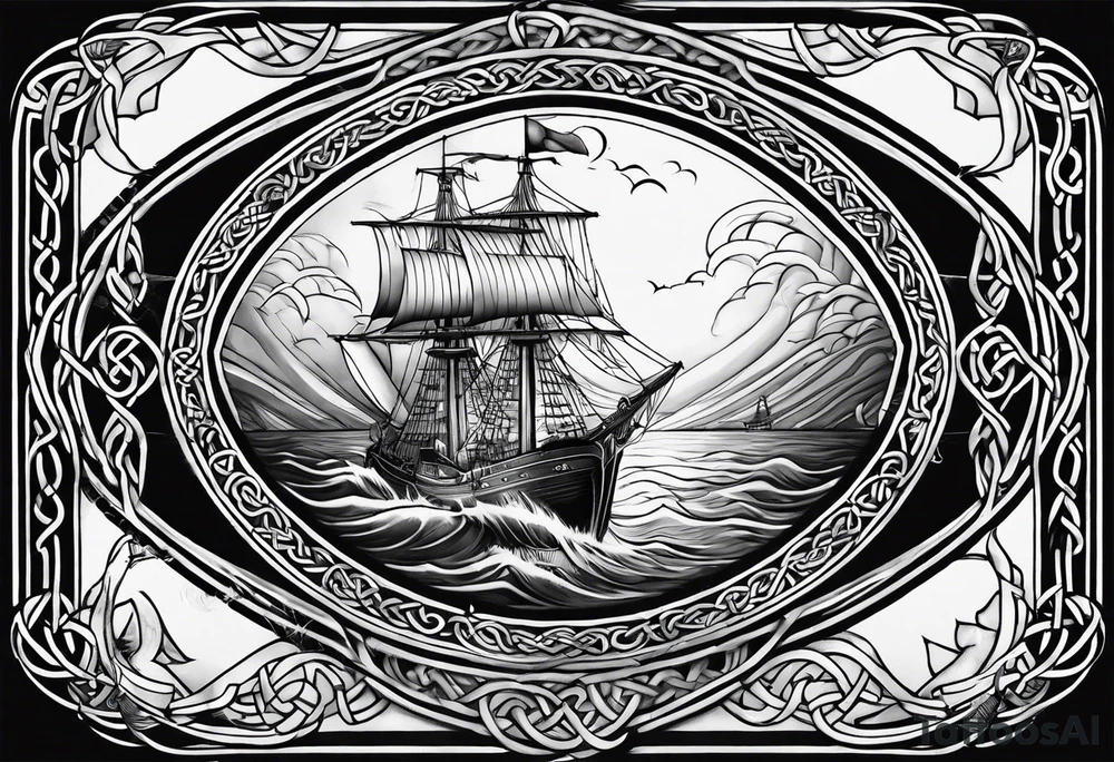 Celtic nautical scene, forearm, half sleeve tattoo idea