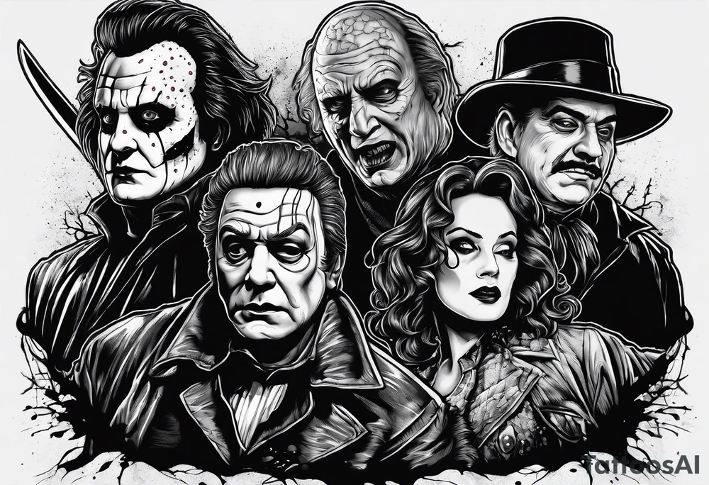 Classic horror, with influence from Michael Myers, Ghost Face, Freddy Krueger, Sweeney Todd and Jason Vorheez tattoo idea