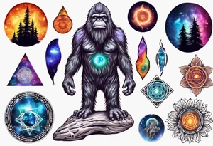 Big foot with chakra spiritual galaxy above his head tattoo idea