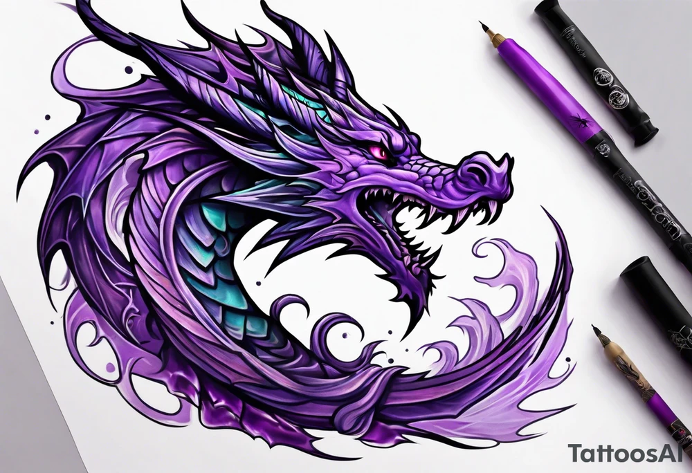 Purple eldritch dragon arm sleeve tattoo idea