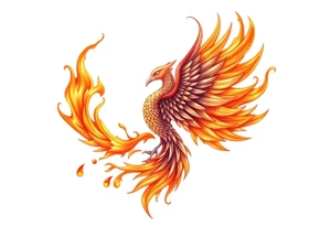 magnificent phoenix rising from golden flames with trailing embers tattoo idea