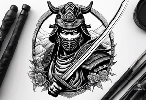 Masked Samurai holding a sword tattoo idea