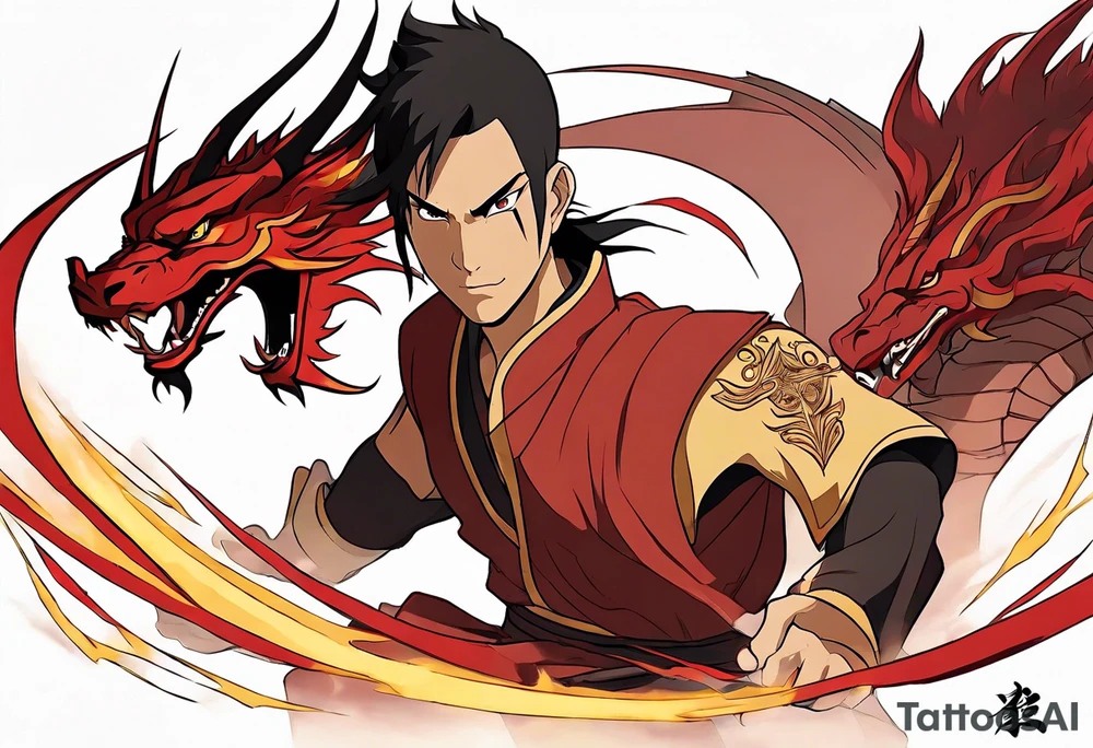 Zuko from Avatar the Last Airbender bending lightning with the red dragon around him tattoo idea