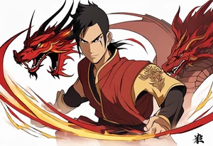 Zuko from Avatar the Last Airbender bending lightning with the red dragon around him tattoo idea