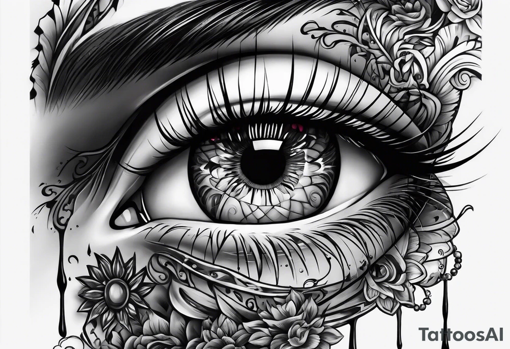 Bleeding eye rolling into head tattoo idea
