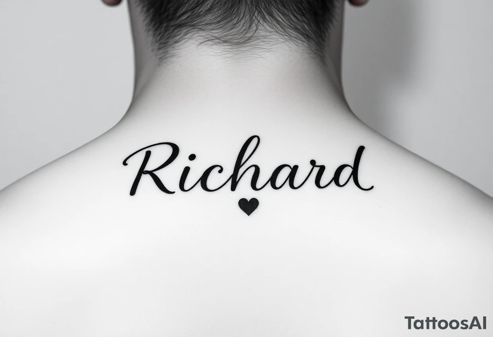 The name Richard in pretty handwriting with a heart for the dot on the i on my neck tattoo idea