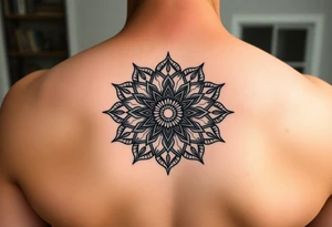 Ornamental thin line mandala tattoo idea