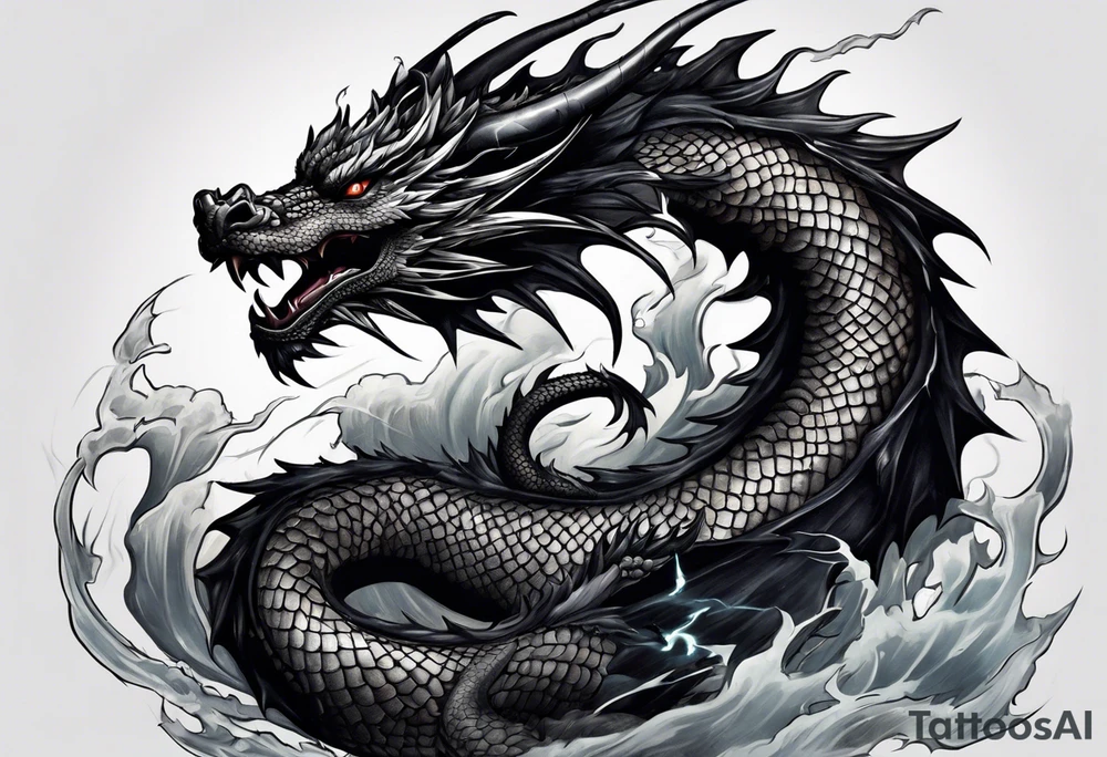 Black dragon surrounded by lightning. tattoo idea
