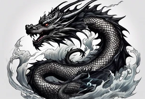 Black dragon surrounded by lightning. tattoo idea