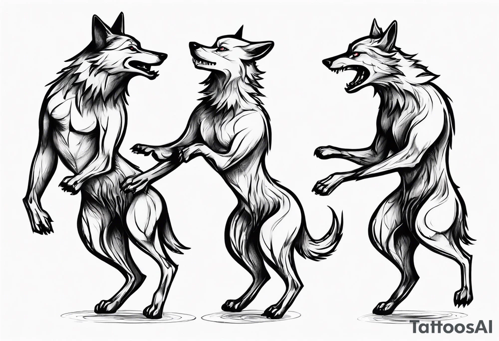 stick figures of two wolves dancing on their hind legs. tattoo idea