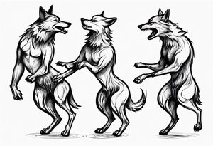 stick figures of two wolves dancing on their hind legs. tattoo idea