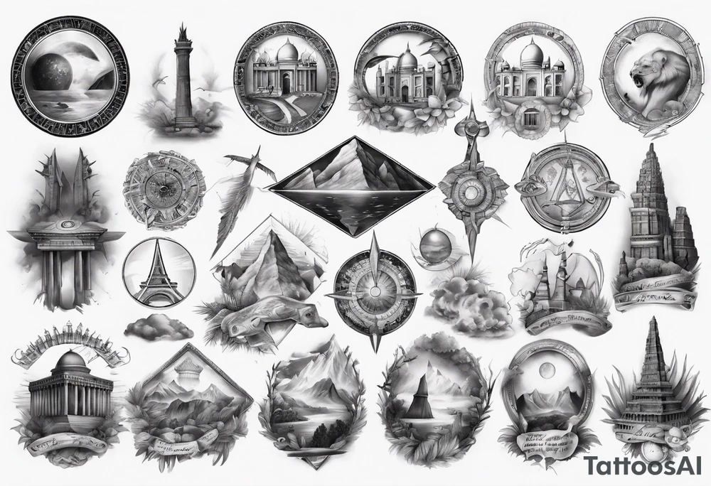 seven wonders of world all in one tattoo tattoo idea