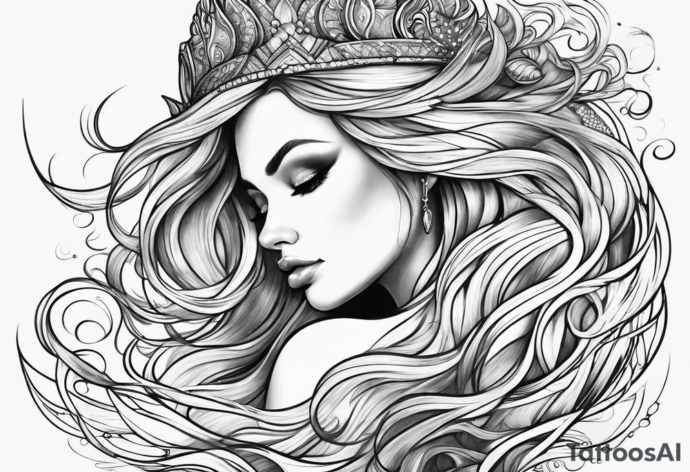 Wildly flowing mermaid hair tattoo idea